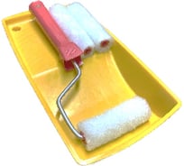 НАБОР Ванночка Малярок 15х29 см + МИНИ Валик "Мех Иск." 100 мм D 16 мм + 2 Ролика "ТЕРМОФЬЮЖН" ворс 16 мм, плот. 470 гр/м2, под ручку 6 мм 515-3102