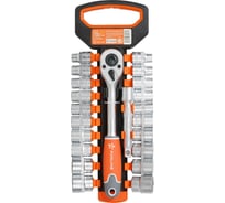 Набор головок с трещоткой Airline 1/2" 72Т 22пр. (10-24мм, дюйм. размеры 3/8"-15/16", удл. 125мм) ATAO083