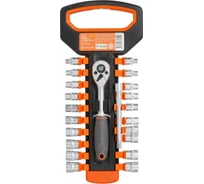 Набор головок с трещоткой Airline 1/4" 72Т 22пр. (4-13мм, дюйм. размеры 5/32"-1/2", удл. 100мм) ATAP054