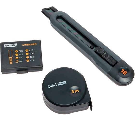 Набор ручного инструмента + шуруповерт DELI Home Series Black HT0208 8 предметов, софттач, Cr-V сталь 170248