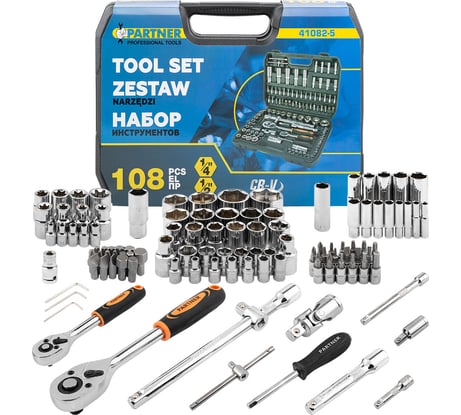 Набор инструментов Partner 108 предметов 1/4, 1/2 (6-гран)(4-32мм) PA-41082-5(771)
