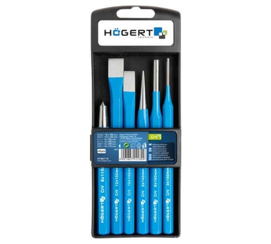 Набор выколоток, кернеров и зубил HOEGERT TECHNIK 6 шт, CrV HT3B710