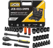 Набор инструментов ударных JCB 32 предмета 1/2( 6-гр: 8-32мм, 12гр: 10,12,14,15,17,19,36мм, Cr-Mo) JCB-4323-5MPB(60553)