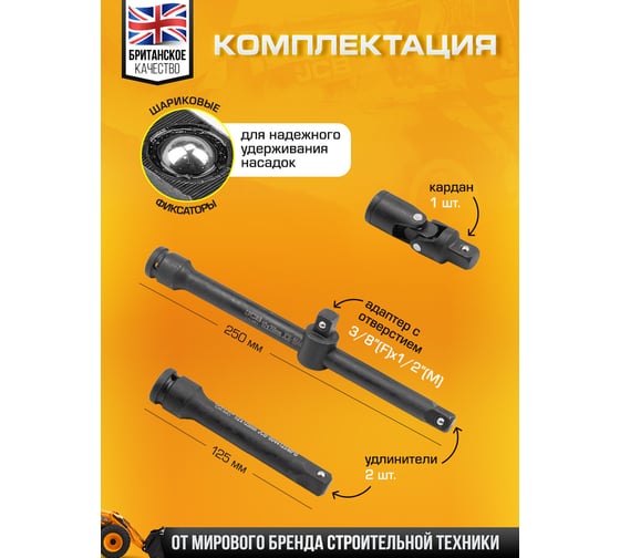 Набор инструментов ударных JCB 32 предмета 1/2( 6-гр: 8-32мм, 12гр: 10,12,14,15,17,19,36мм, Cr-Mo) JCB-4323-5MPB(60553)
