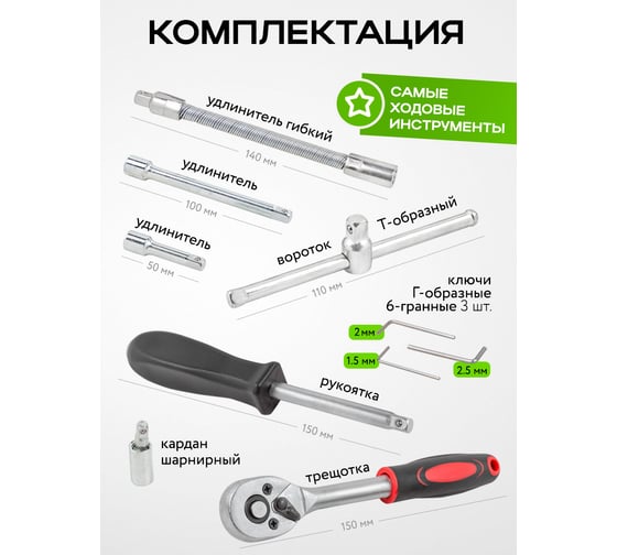 Набор инструмента ForsLine 46 предметов 1/4 (6-гран.)(4-14мм) FL-2462-46(60248)