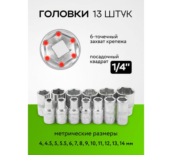 Набор инструмента ForsLine 46 предметов 1/4 (6-гран.)(4-14мм) FL-2462-46(60248)