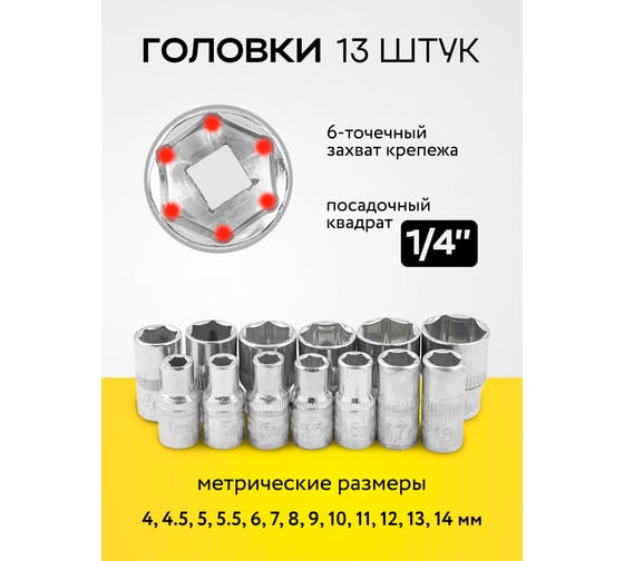 Набор инструмента WMC TOOLS 46 предметов 1/4 (6-гран.)(4-14мм) WMC-2462-46(60245)