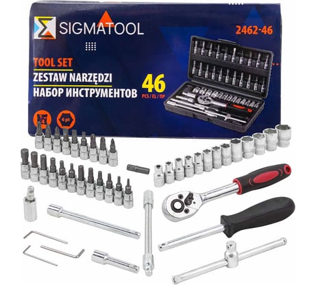 Набор инструмента SIGMATOOL 46 предметов 1/4 (6-гран.)(4-14мм) SIGMATOOL-2462-46(60433)