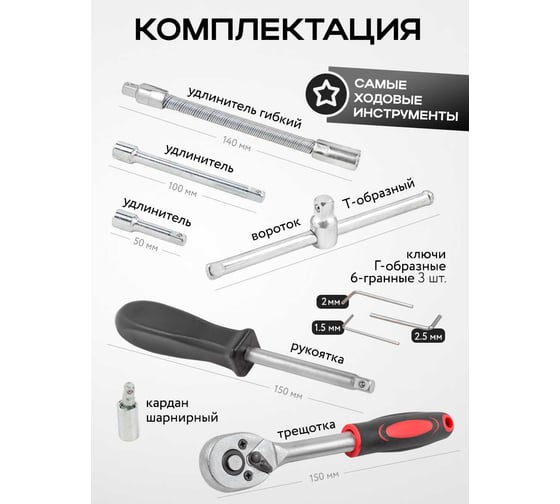 Набор инструмента SIGMATOOL 46 предметов 1/4 (6-гран.)(4-14мм) SIGMATOOL-2462-46(60433)
