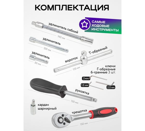 Набор инструмента Помощник 46 предметов 1/4 (6-гран.)(4-14мм) 2462-46(60437)
