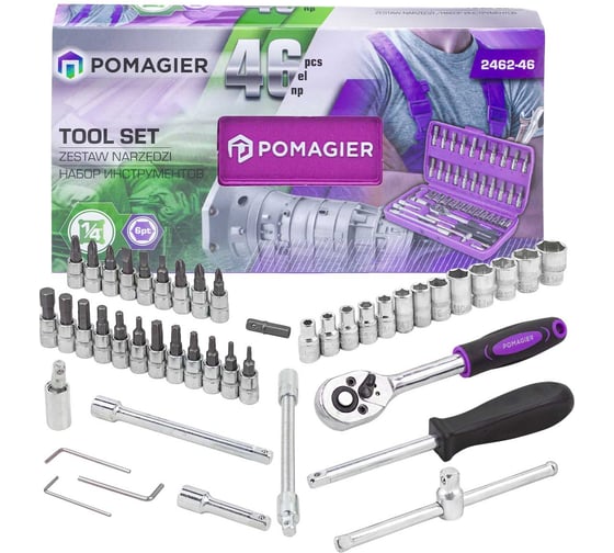 Набор инструмента POMAGIER 46 предметов 1/4 (6-гран.)(4-14мм) POM-2462-46(60436)