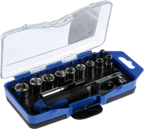 Набор бит и торцевых головок TUNDRA вороток с трещоткой, в пластиковом кейсе, 23 предмета 5200500