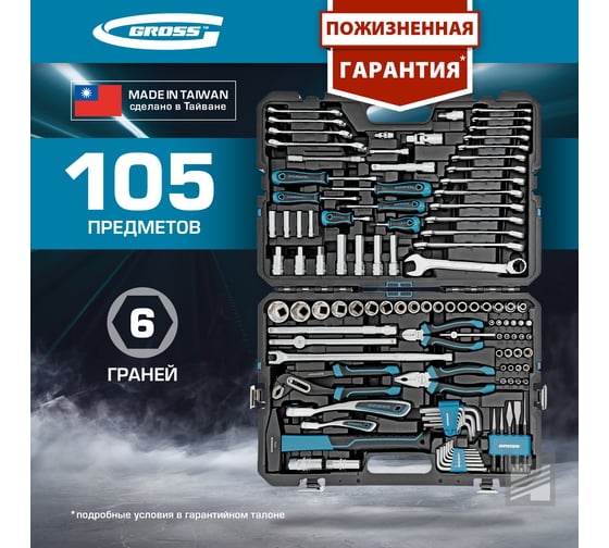 Набор инструментов Gross 115 предметов, 120 зубьев, CrV, 1/4, 1/2 14152