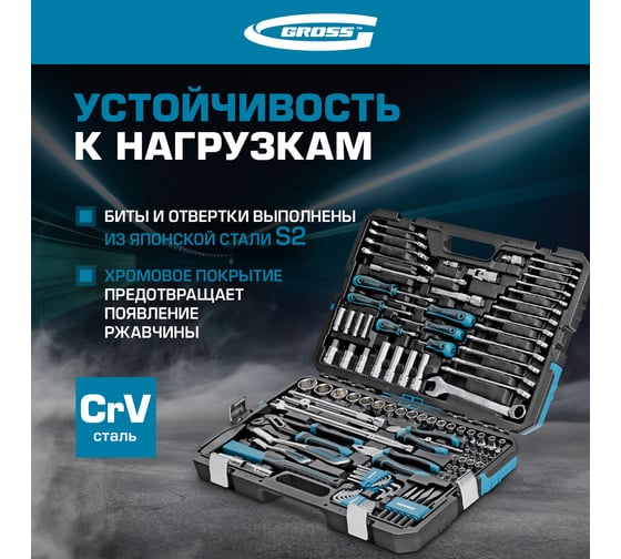 Набор инструментов Gross 115 предметов, 120 зубьев, CrV, 1/4, 1/2 14152