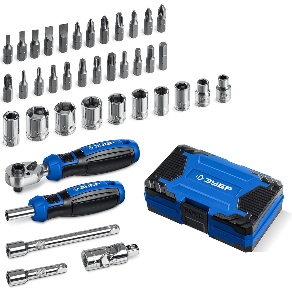 Набортрещотка,отвертка-битодержательснасадкамиЗУБРПрофессионал-3939шт.25180