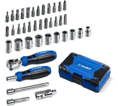 Набор трещотка, отвертка-битодержатель с насадками ЗУБР Профессионал-39 39 шт. 25180