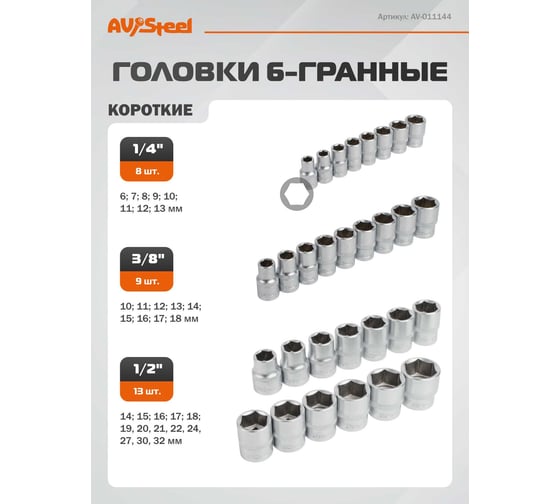 Набор инструмента AV STEEL 144 предмета 1/4