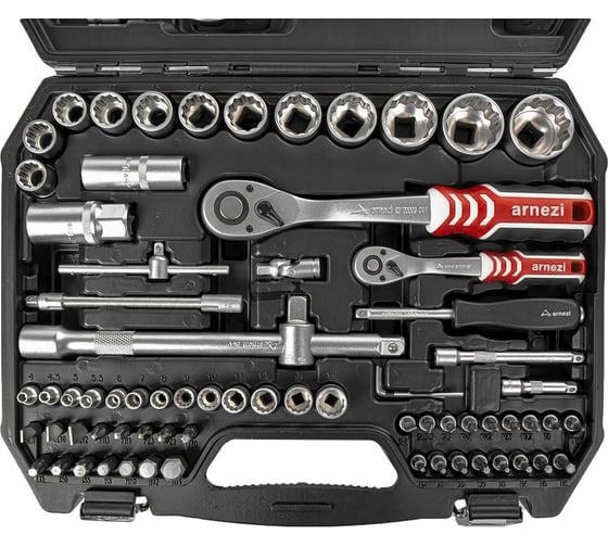 Набор инструментов ARNEZI 82 пр. 12-гранные головки 1/4DR, 1/2DR R0902082