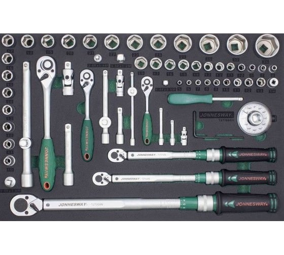 Набор ключей динамометрических Jonnesway T27166SV 1/4DR 2-10 Нм, 3/8DR 10-60 Нм , 1/2DR 40-200 Hм и головок торцевых с аксессуарами в EVA ложементе, 66 предметов 046903 1