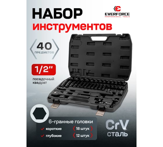 Набор инструментов EVERFORCE 40 предметов 1/2 EF-6401-5MPB(62300)