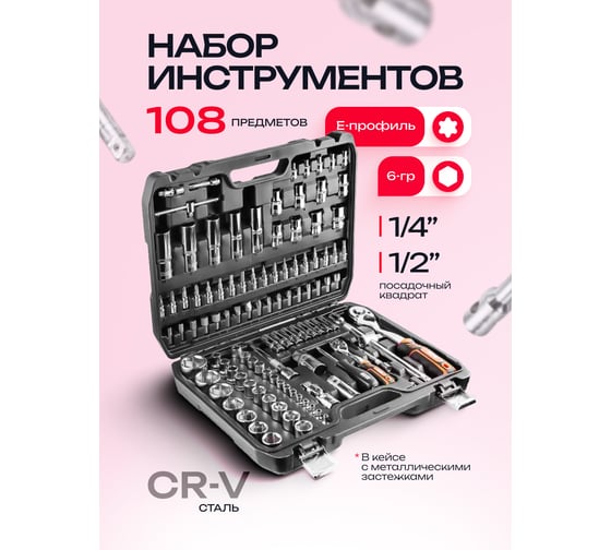 Набор инструментов Forcekraft 108 предметов 1/4, 1/2 FK-WT108(62001)