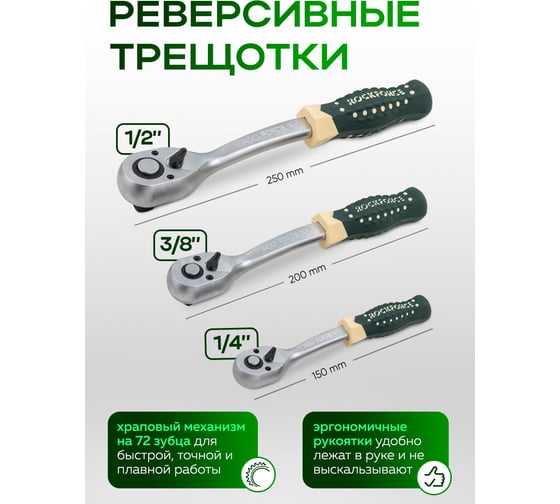 Набор инструментов Rockforce 216 + 6 предметов 1/4'', 3/8'', 1/2'' RF-38841+6(64611)