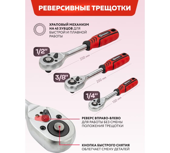 Набор инструментов Forcekraft 216 предметов 1/4, 3/8, 1/2 (6 граней) FK-38841-8(62154)
