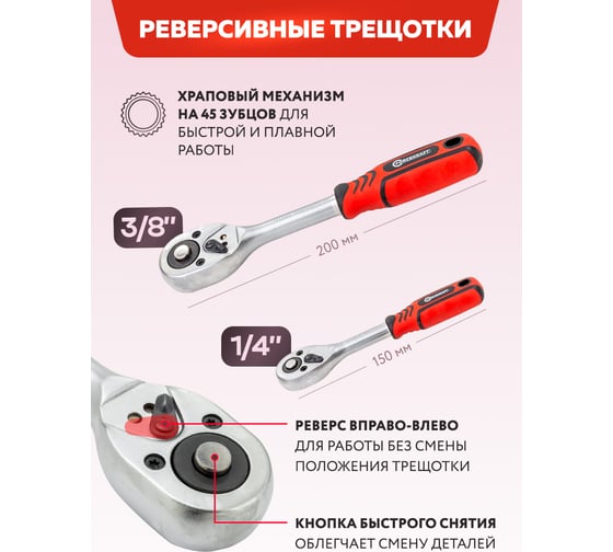 Набор инструментов Forcekraft 82 предмета 1/4, 3/8 (6 граней) FK-4821-8(62155)