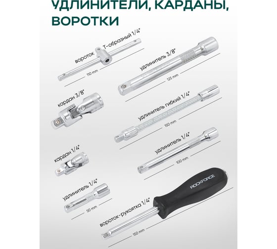 Набор инструментов RockFORCE 94 предмета 1/4 3/8 RF LIGHT-4941-5DS(64524)