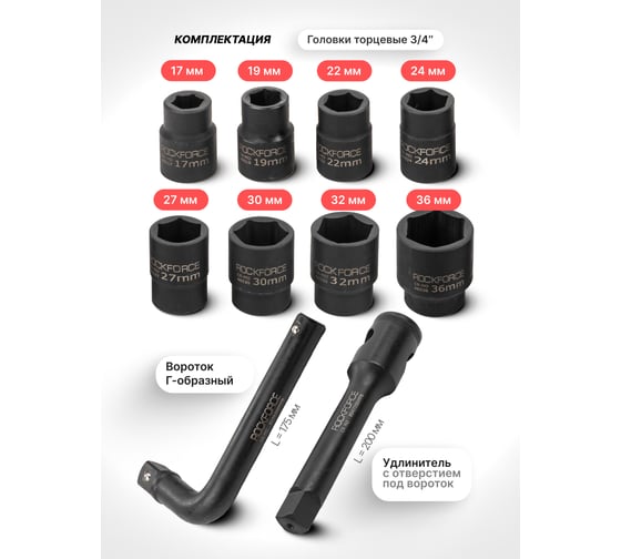 Набор инструментов Rockforce 10 предметов 3/4 (6 граней) RF-6104-5MPB(64842)