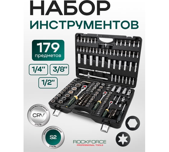 Набор инструментов Rockforce 179 предметов 1/4 3/8 1/2 RF-41793-5(64508)
