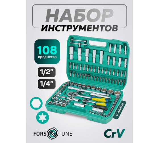 Набор инструментов FORS&TUNE 108 предметов 1/4, 1/2 FORSandTUNE-41082-5(64657)