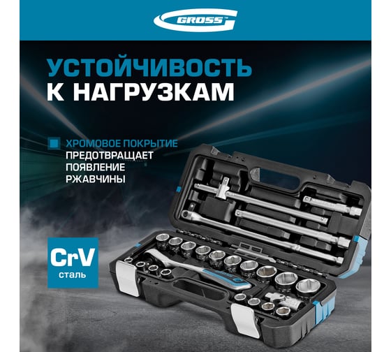 Набор инструментов GROSS 24 предмета, 120 зубьев, CrV, 1/2 14147