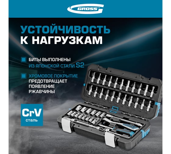 Набор инструментов GROSS 42 предмета, 120 зубьев, CrV, 1/4 14146
