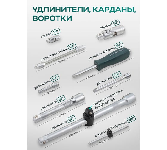 Набор инструментов Rockforce 82 + 6 предметов 1/41/2 RF-4821-5 PREMIUM(26257)