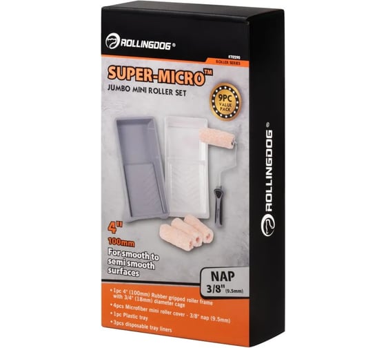 Набор малярный Rollingdog SUPER-MICRO (9 предметов) резьба, серия Professional 70290