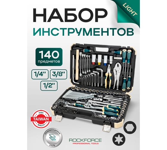 Набор инструментов Rockforce 142+6 предметов 1/4, 3/8, 1/2 (6гр.) RF LIGHT-41421+6(65586)