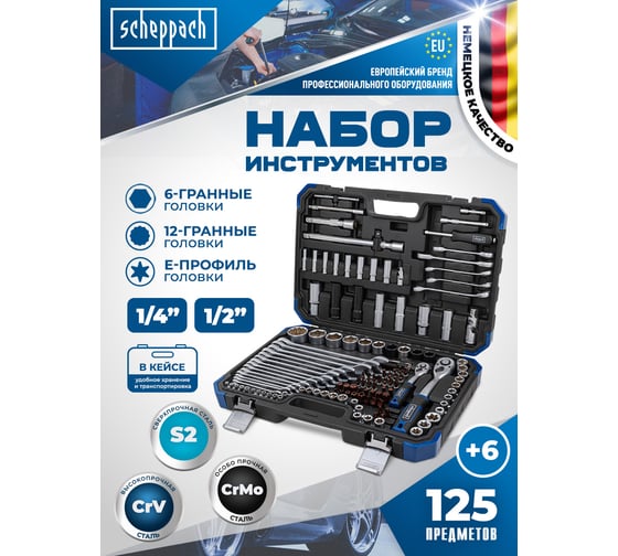 Набор инструментов Scheppach 125+6 предметов Sch-41252-5/Premium/(64484)