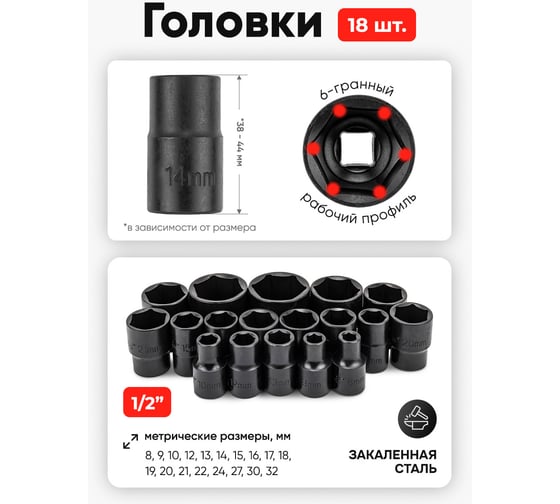 Набор инструментов JBC 24 предмета, 1/2, 6 граней JBC-4245B-5MPB(65253)