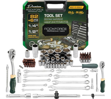 Набор инструментов Rockforce 82+6 предметов 1/4 1/2 6 граней RF-4821-5 GOLD(62161)