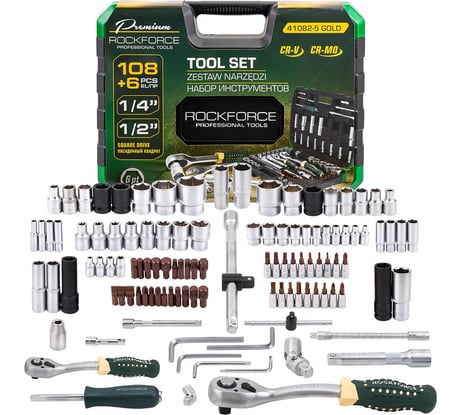 Набор инструментов Rockforce 108+6 предметов 1/4 1/2 6 граней RF-41082-5 GOLD(62163)