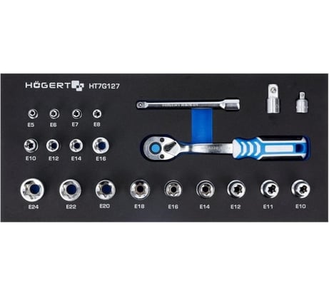Набор инструментов HOEGERT TECHNIK с трещоткой 3/8 22 шт., ложемент EVA HT7G127