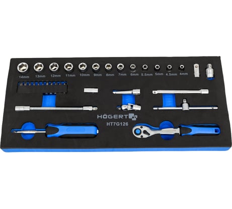 Набор инструментов HOEGERT TECHNIK с трещоткой 1/4 34 шт., ложемент EVA HT7G126