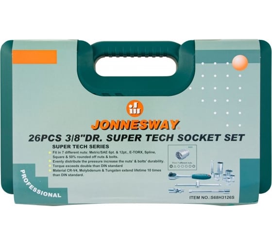 Набор торцевых головок Super Tech 3/8"DR Jonnesway S68H3126S