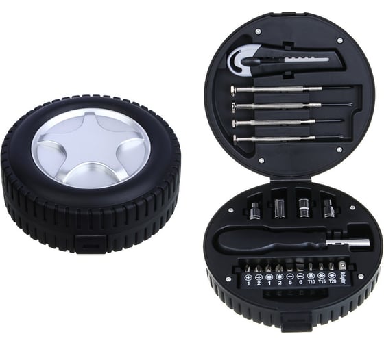 Набор подарочный ЕРМАК колесо 20в1: головки, биты, отвертка, нож, отвертки для точных работ 736-254 1