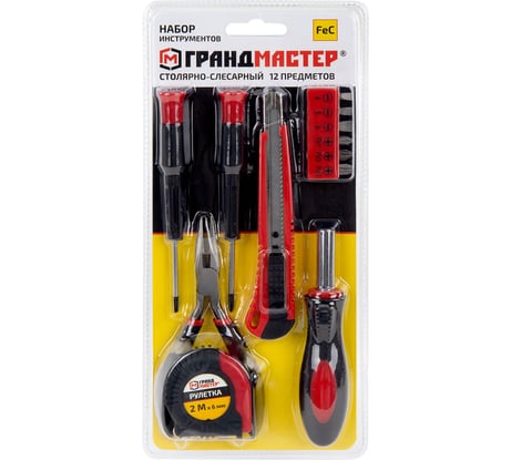 Набор инструментов столярно-слесарный ГРАНДМАСТЕР 12 предметов, блистер 671330