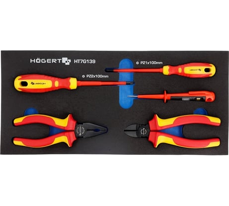 Набор диэлектрических отверток и клещей 1000V, индикатор напряжения HOEGERT TECHNIK 5 шт HT7G139