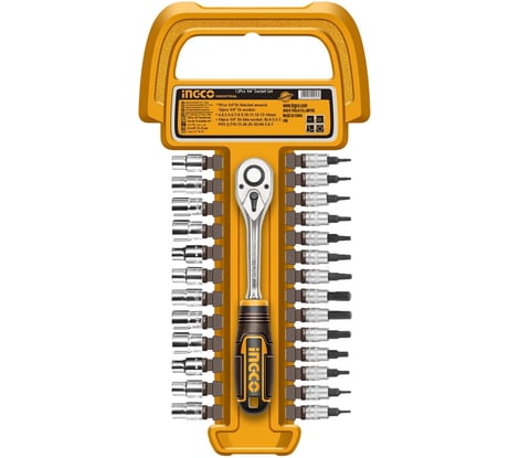 Набор головок и бит INGCO 1/4 с трещоткой 27шт, INDUSTRIAL HKTS14271
