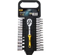 Набор торцевых головок и бит DELI 26шт с трещоткой 1/4  DL0027T, 12 торцевых головок 4-14 мм, 14 головок-бит, трещотка 45 зубьев, сталь 50BV30 212827