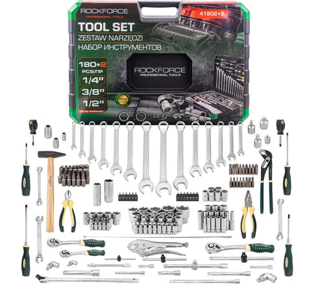 Набор инструментов Rockforce 180 + 2 предмета 1/4, 3/8, 1/2 RF-41802+2(63204)